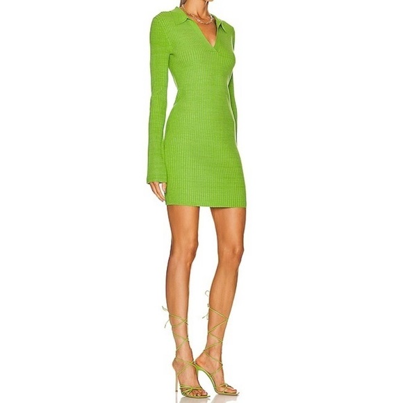 HELMUT LANG Marl Mini Dress Green Ribbed Size XLarge NEW WITH TAGS - Picture 1 of 7